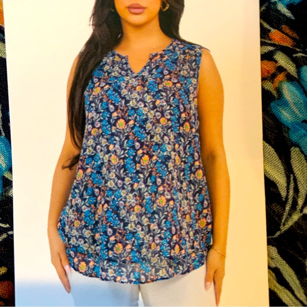 New Christina B Top Womens XL Peacoat Sleeveless Double Layered Blouse